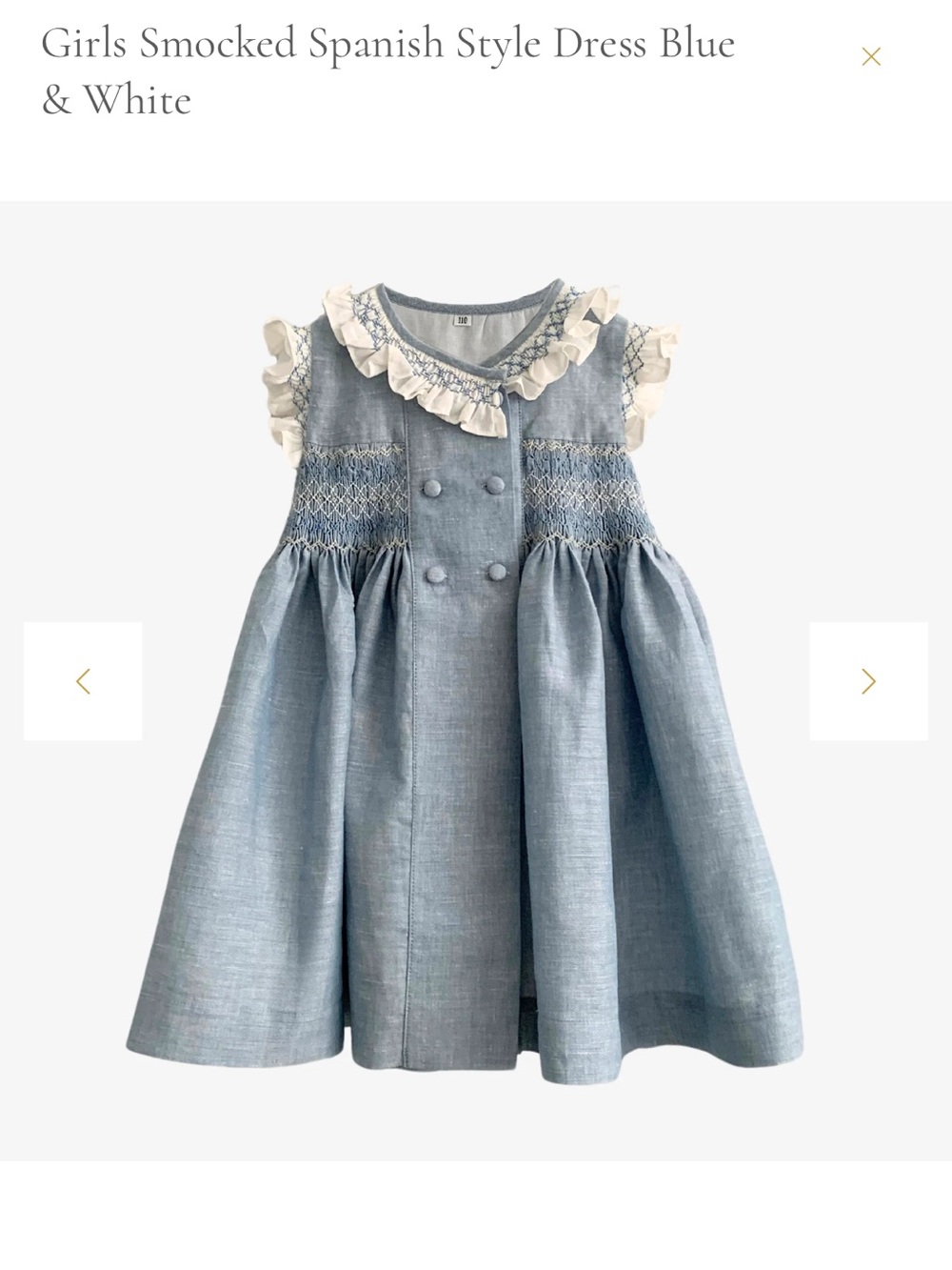 Pepa London inspired Girls Smocked Spanish-Style Dress in Blue & White